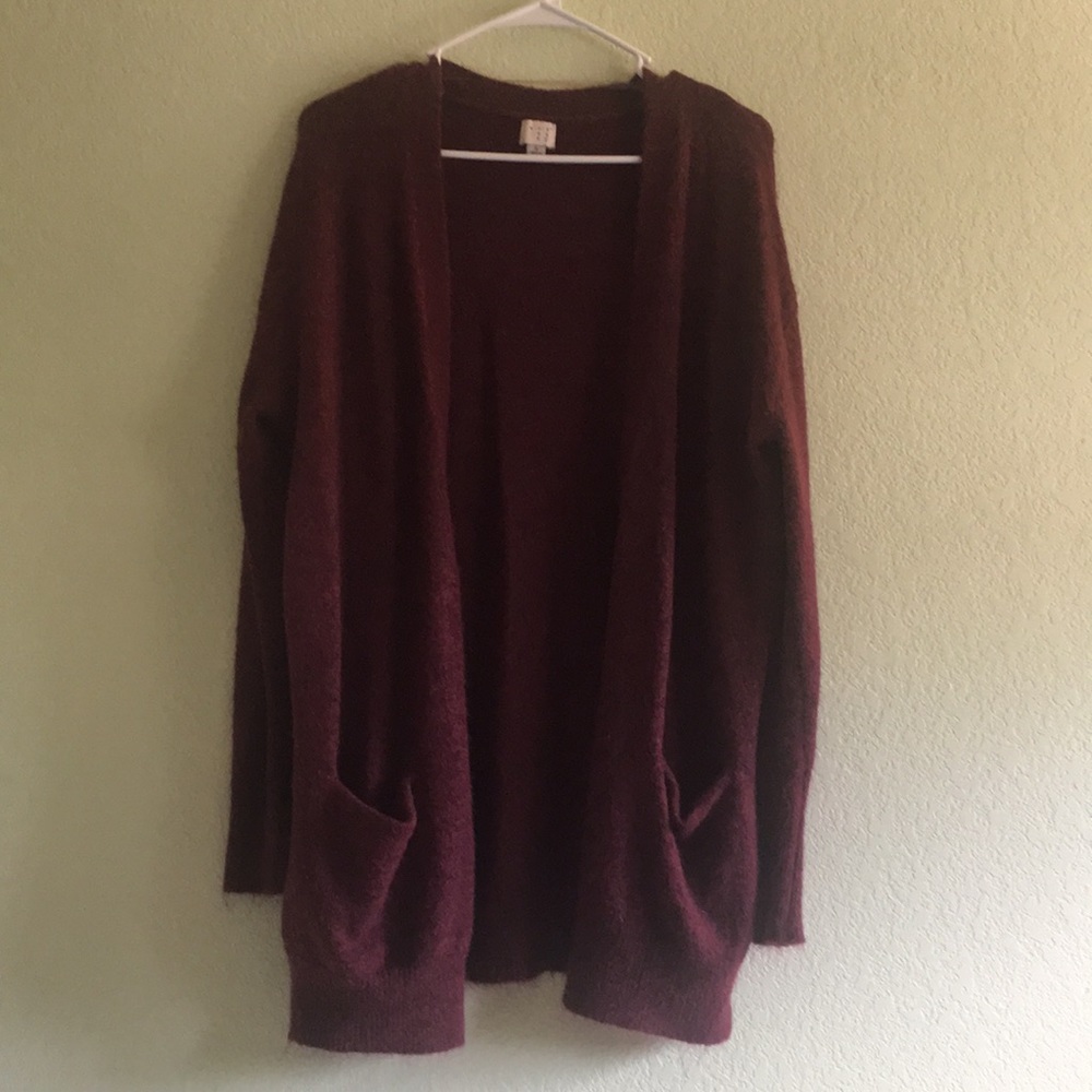 Long, Oversized Cardigan — Burgundy